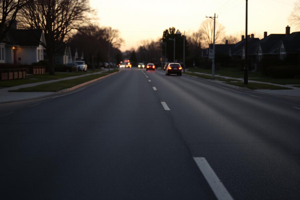Quiet suburban road at dusk